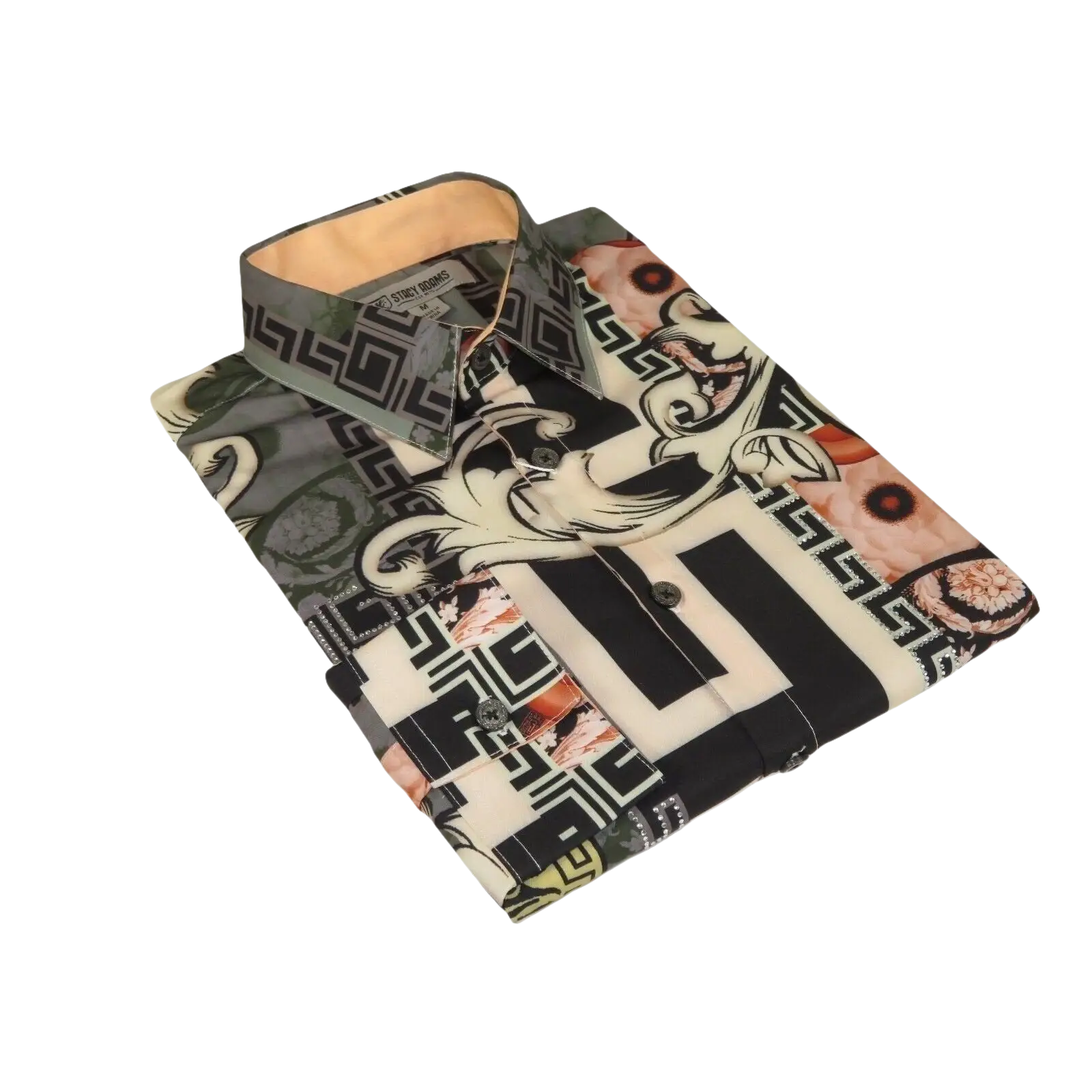 Mens Stacy Adams Medallion Lion Print Sports Shirt Stage Singer 4951 Gray Multi - J.Valintin Men's Wear Legend - 97801