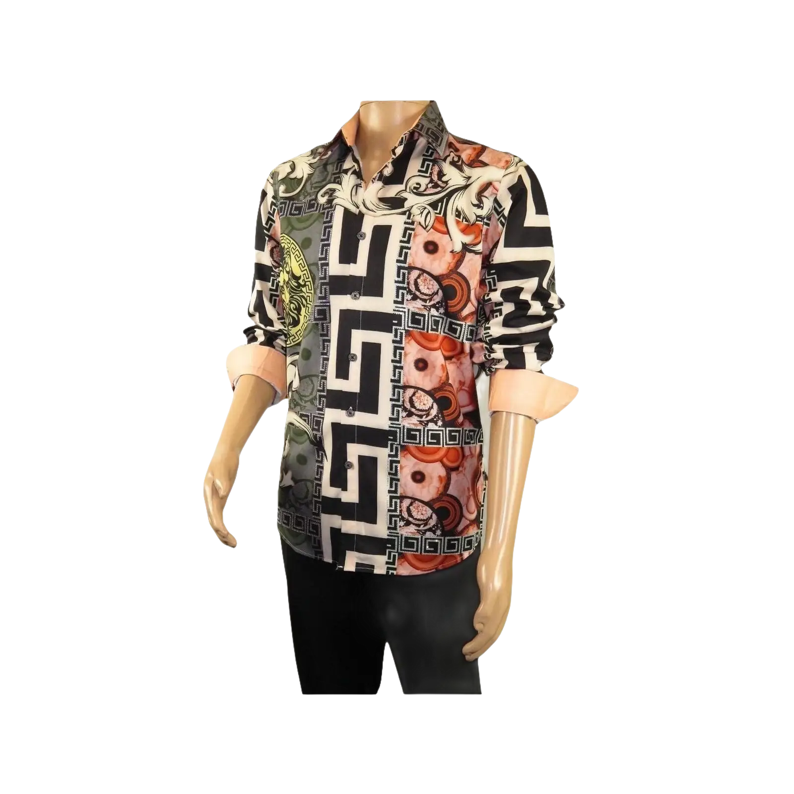 Mens Stacy Adams Medallion Lion Print Sports Shirt Stage Singer 4951 Gray Multi - J.Valintin Men's Wear Legend - 97801