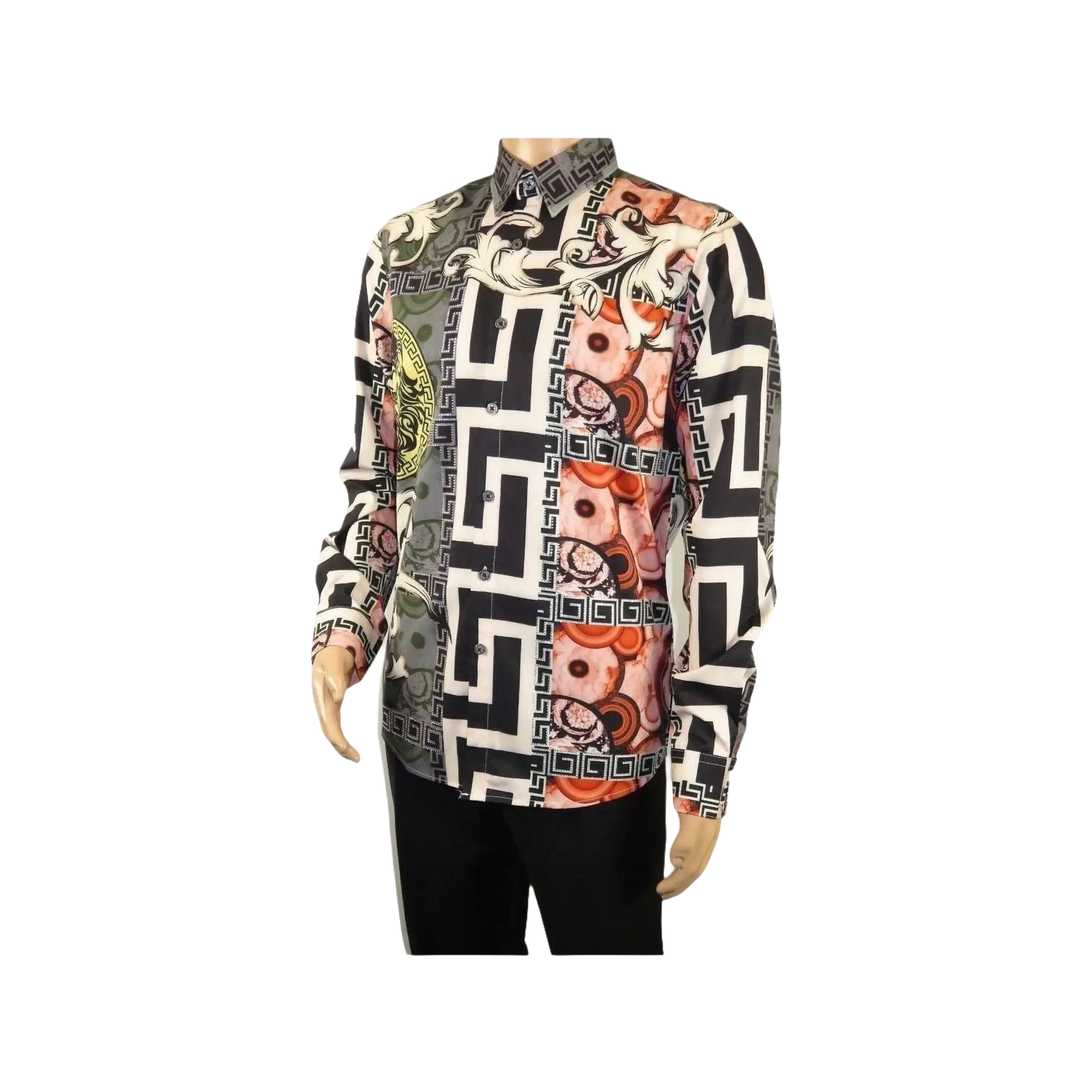 Mens Stacy Adams Medallion Lion Print Sports Shirt Stage Singer 4951 Gray Multi - J.Valintin Men's Wear Legend - 97801