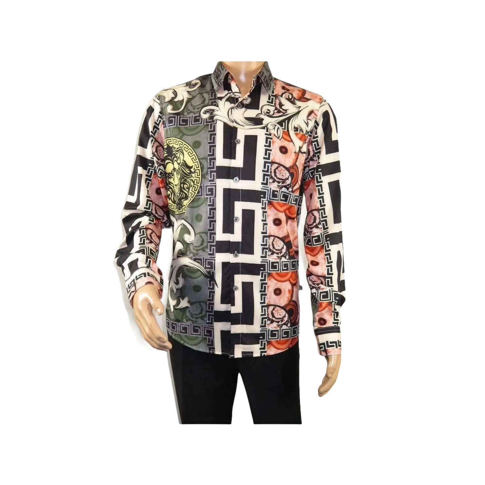 Mens Stacy Adams Medallion Lion Print Sports Shirt Stage Singer 4951 Gray Multi - J.Valintin Men's Wear Legend - 97801
