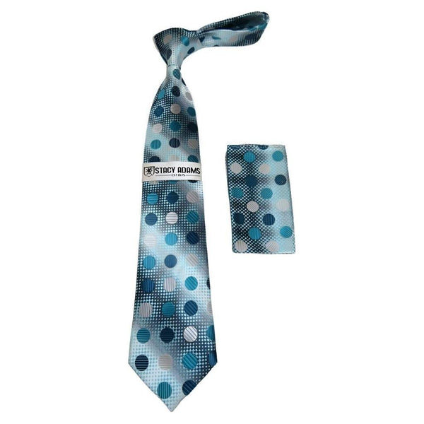 Men's Stacy Adams Necktie and Hankie Set Fancy Design Silky Look SAT12 Teal - J.Valintin Men's Wear Legend - sat12