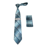 Men's Stacy Adams Necktie and Hankie Set Fancy Design Silky Look SAT27 Teal - J.Valintin Men's Wear Legend - sat27