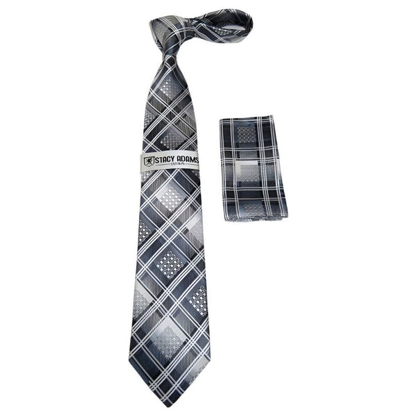 Men's Stacy Adams Necktie and Hankie Set Fancy Design Silky Look SAT36 Gray - J.Valintin Men's Wear Legend - sat36