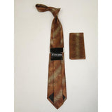 Men's Stacy Adams Necktie and Hankie Set Fancy Design Silky Look SAT41 Brown - J.Valintin Men's Wear Legend - sat41