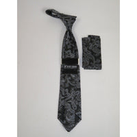 Men's Stacy Adams Tie and Hankie Set Woven Design #St402 Black Silver - J.Valintin Men's Wear Legend - 94807