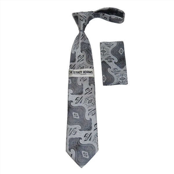 Men's Stacy Adams Tie and Hankie Set Woven Design #St425 Silver gray - J.Valintin Men's Wear Legend - 94830