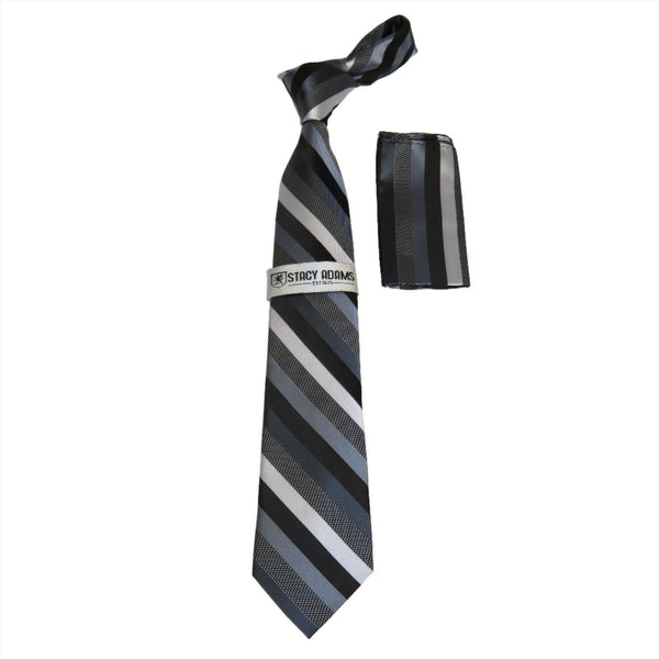 Men's Stacy Adams Tie and Hankie Set Woven Design #Stacy44 Black Silver - J.Valintin Men's Wear Legend - 123