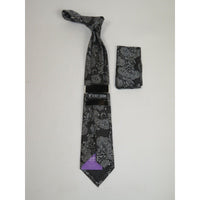 Men's Stacy Adams Tie and Hankie Set Woven Design #Stacy66 Black Silver - J.Valintin Men's Wear Legend - 145