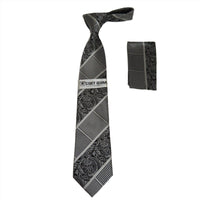 Men's Stacy Adams Tie and Hankie Set Woven Design #Stacy86 Black Silver - J.Valintin Men's Wear Legend - 165