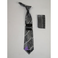 Men's Stacy Adams Tie and Hankie Set Woven Design #Stacy86 Black Silver - J.Valintin Men's Wear Legend - 165