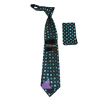 Men's Stacy Adams Tie and Hankie Set Woven Silky Fabric #Stacy1 Teal Polka - J.Valintin Men's Wear Legend - 73