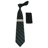 Men's Stacy Adams Tie and Hankie Set Woven Silky Fabric #Stacy52 Green Stripe - J.Valintin Men's Wear Legend - 131