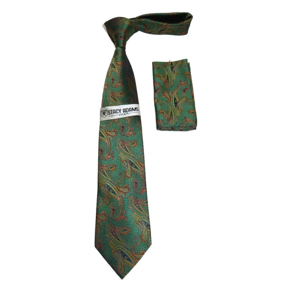 Men's Stacy Adams Tie and Hankie Set Woven Silky Fabric #Stacy70 Green - J.Valintin Men's Wear Legend - 149