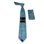 Men's Stacy Adams Tie and Hankie Set Woven Silky Fabric #Stacy77 Teal - J.Valintin Men's Wear Legend - 156