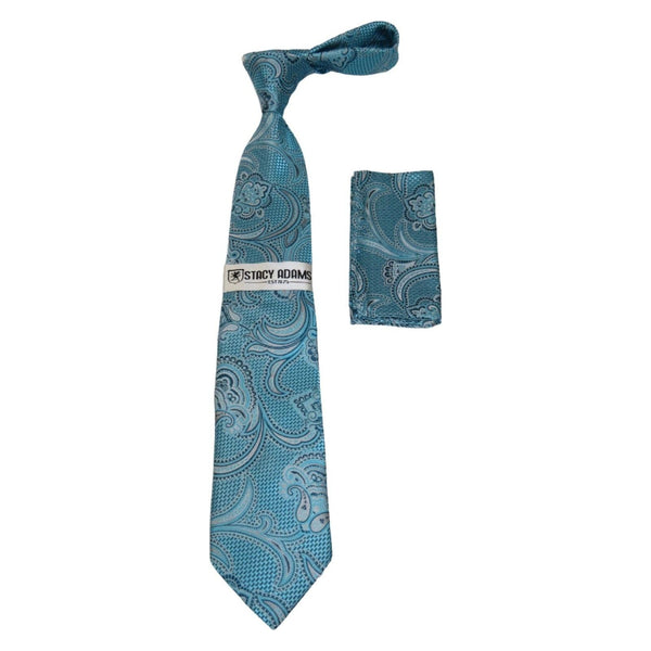 Men's Stacy Adams Tie and Hankie Set Woven Silky Fabric #Stacy77 Teal - J.Valintin Men's Wear Legend - 156