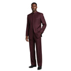 Mens Suit Apollo King Banded Collarless Chinese Mandarin Wide Leg AG96 Burgundy - J.Valintin Men's Wear Legend - 72937
