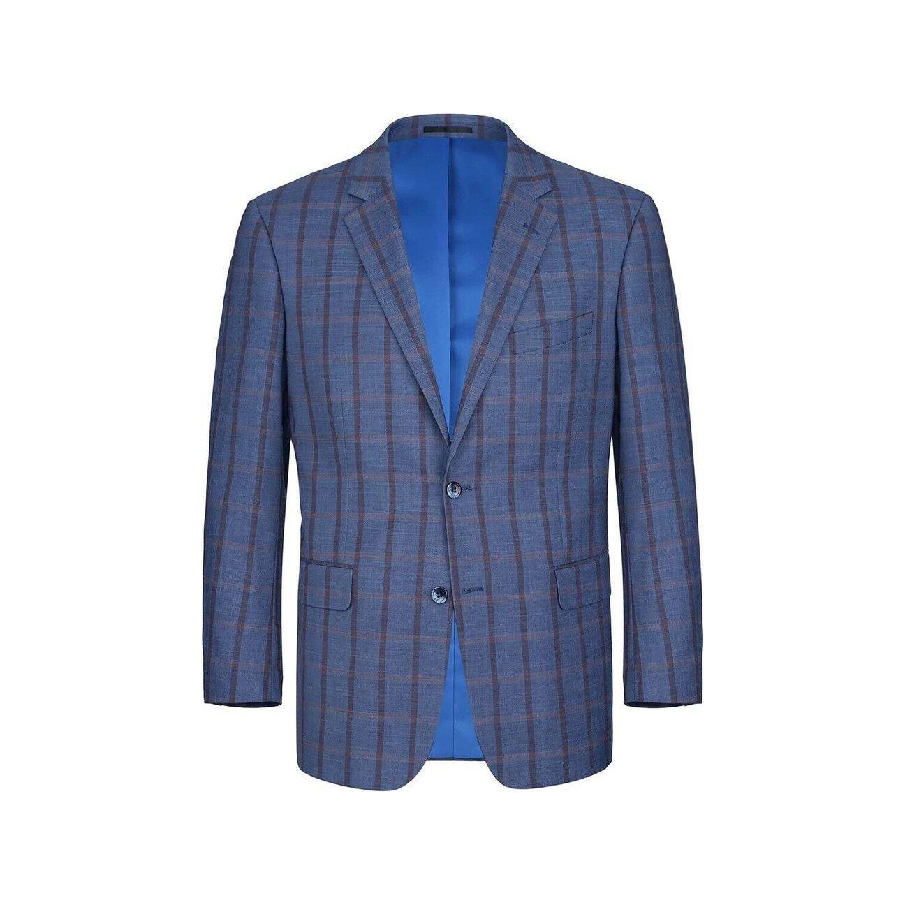 Mens Suit by RENOIR English Plaid Window Pane European Business 291 - 19 Blue Rust - J.Valintin Men's Wear Legend - 93862