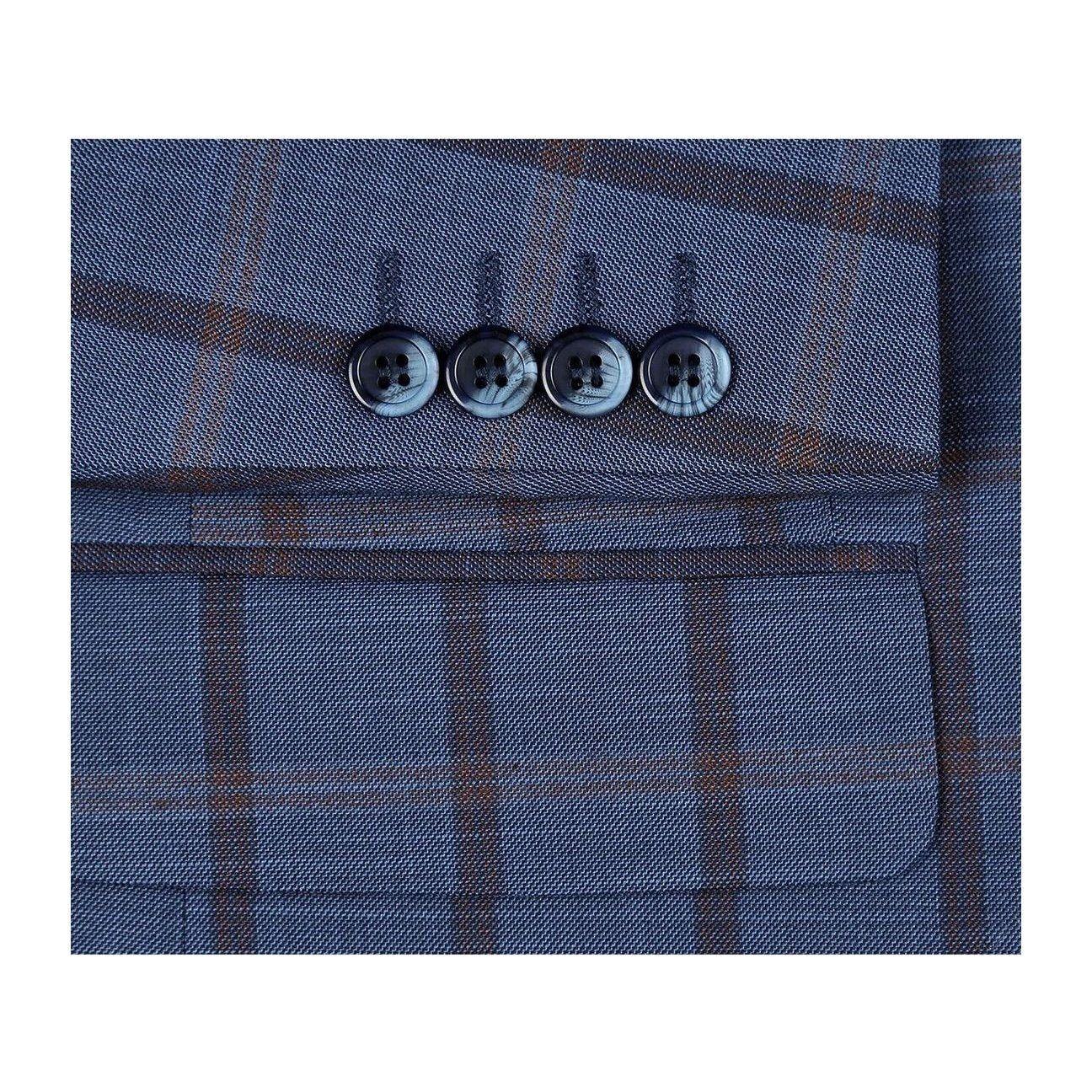 Mens Suit by RENOIR English Plaid Window Pane European Business 291 - 19 Blue Rust - J.Valintin Men's Wear Legend - 93862