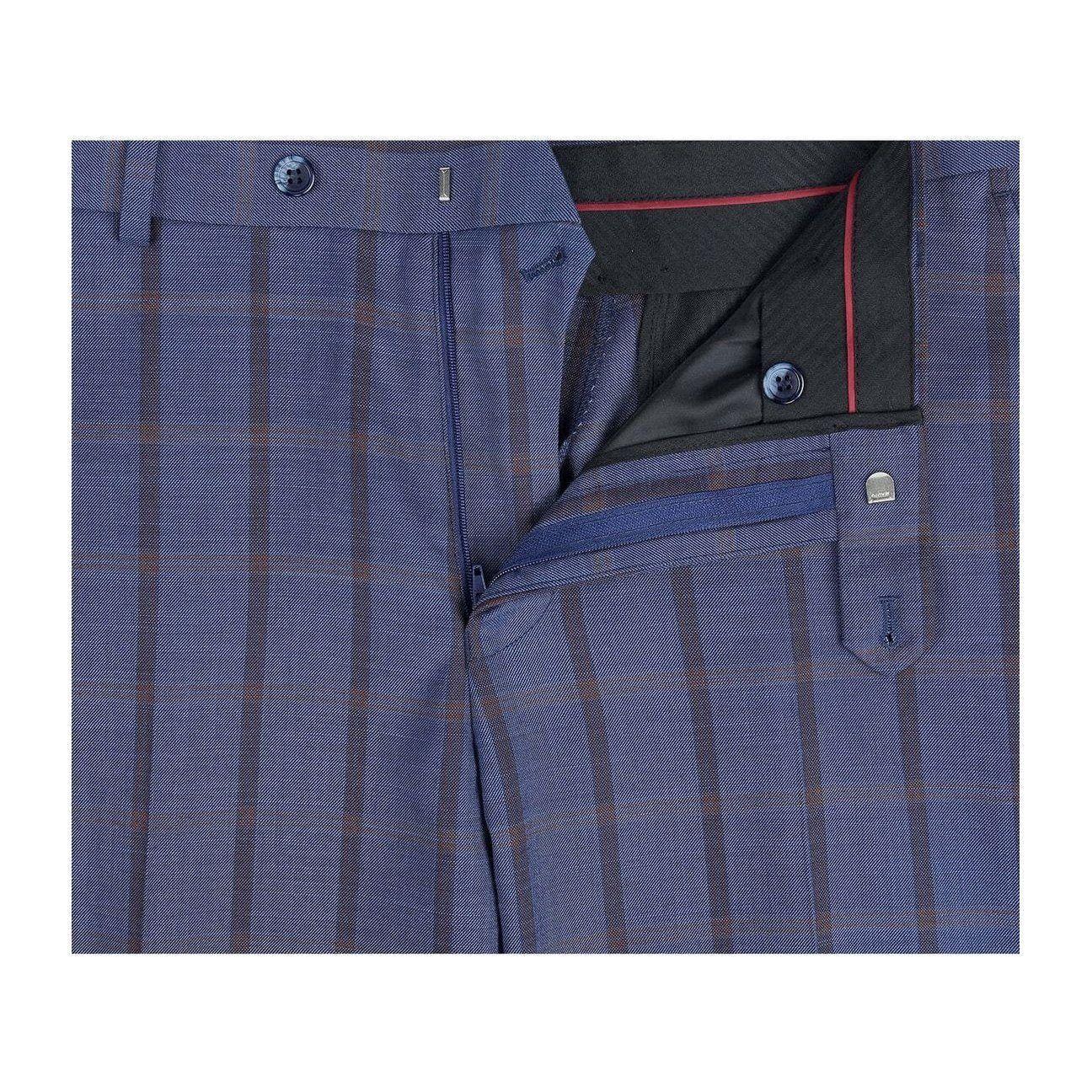 Mens Suit by RENOIR English Plaid Window Pane European Business 291 - 19 Blue Rust - J.Valintin Men's Wear Legend - 93862