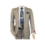 Mens Suit by RENOIR English Plaid Window Pane European Business 291 - 5 Beige blue - J.Valintin Men's Wear Legend - 32127