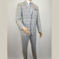 Mens Suit RENOIR English Plaid Window Pane Stretch Comfort Slim Fit 293 - 15 Gray - J.Valintin Men's Wear Legend - 293 - 15 Gray - 38S