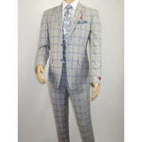 Mens Suit RENOIR English Plaid Window Pane Stretch Comfort Slim Fit 293 - 15 Gray - J.Valintin Men's Wear Legend - 293 - 15 Gray - 38S