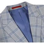 Mens Suit RENOIR English Plaid Window Pane Stretch Comfort Slim Fit 293 - 15 Gray - J.Valintin Men's Wear Legend - 293 - 15 Gray - 38S