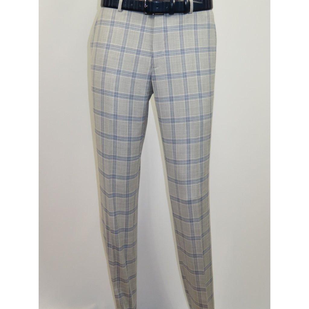 Mens Suit RENOIR English Plaid Window Pane Stretch Comfort Slim Fit 293 - 15 Gray - J.Valintin Men's Wear Legend - 293 - 15 Gray - 38S