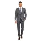 Mens Suit RENOIR English Plaid Window Pane Stretch Slim Comfort 293-7 Gray Brown