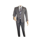 Mens Suit RENOIR English Plaid Window Pane Stretch Slim Comfort 293 - 7 Gray Brown - J.Valintin Men's Wear Legend - 19117