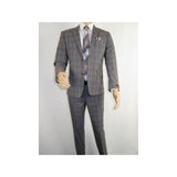 Mens Suit RENOIR English Plaid Window Pane Stretch Slim Comfort 293 - 7 Gray Brown - J.Valintin Men's Wear Legend - 19117