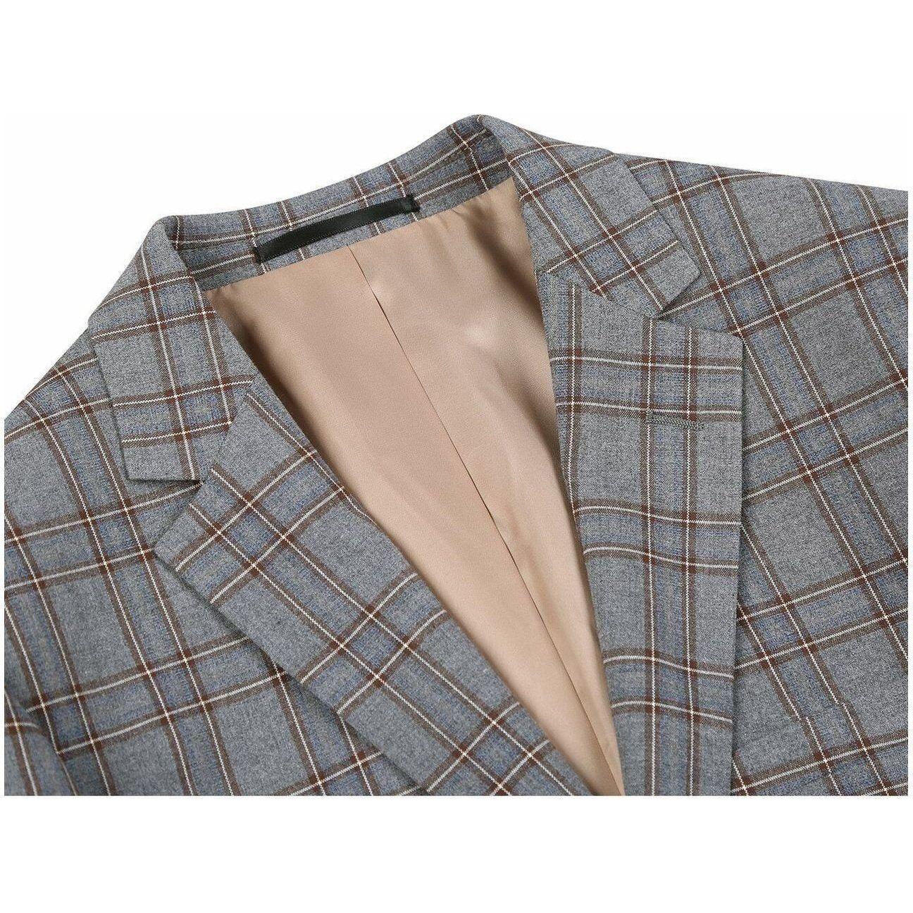 Mens Suit RENOIR English Plaid Window Pane Stretch Slim Comfort 293 - 7 Gray Brown - J.Valintin Men's Wear Legend - 19117