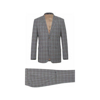 Mens Suit RENOIR English Plaid Window Pane Stretch Slim Comfort 293 - 7 Gray Brown - J.Valintin Men's Wear Legend - 19117