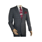 Mens Suit RENOIR English Plaid Window Pane Stretch Slim Fit Comfort 293 - 14 Gray - J.Valintin Men's Wear Legend - 19099