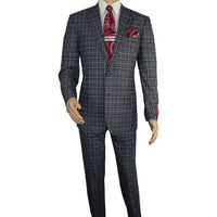 Mens Suit RENOIR English Plaid Window Pane Stretch Slim Fit Comfort 293 - 14 Gray - J.Valintin Men's Wear Legend - 19099