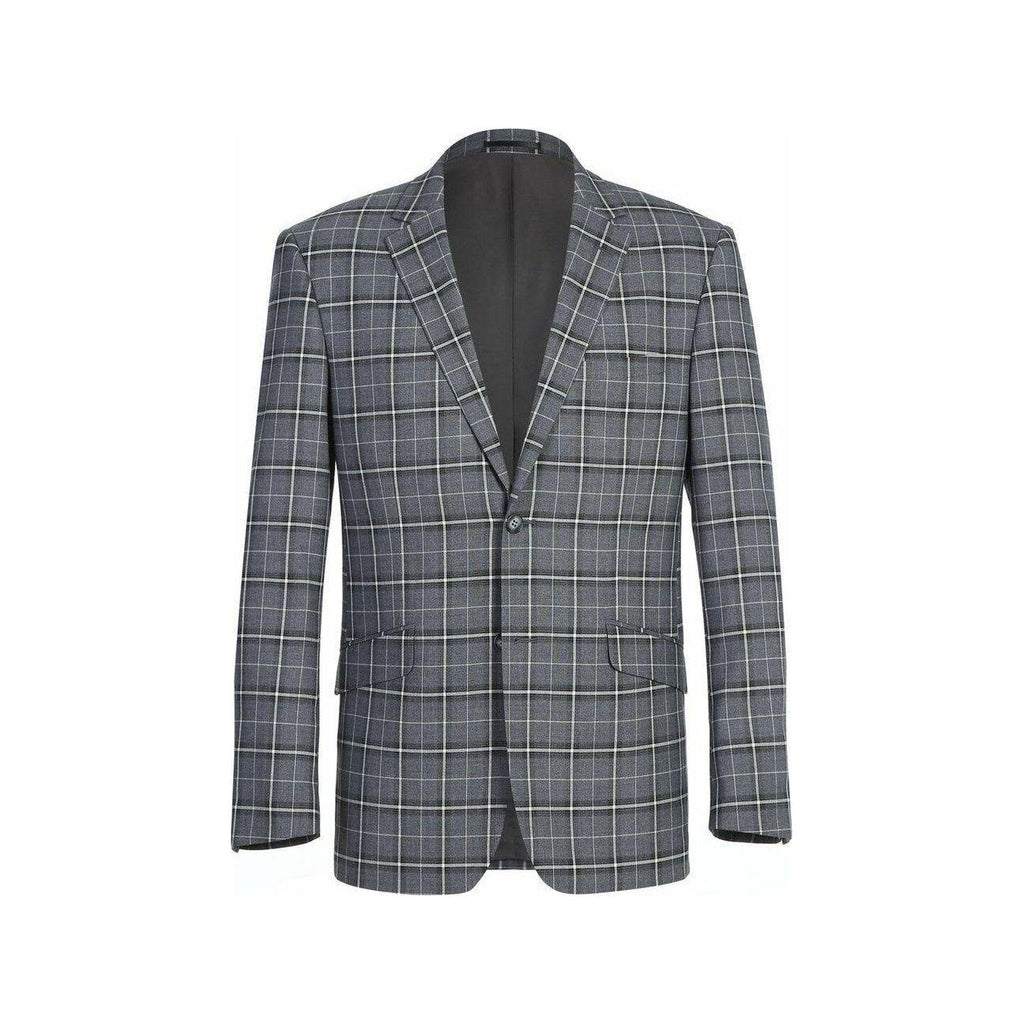 Mens Suit RENOIR English Plaid Window Pane Stretch Slim Fit Comfort 293 - 14 Gray - J.Valintin Men's Wear Legend - 19099