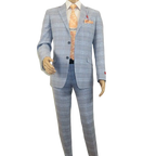 Mens Suit RENOIR English Plaid Window Pane Stretch Slim Fit Comfort 293 - 3 Blue - J.Valintin Men's Wear Legend - 93923