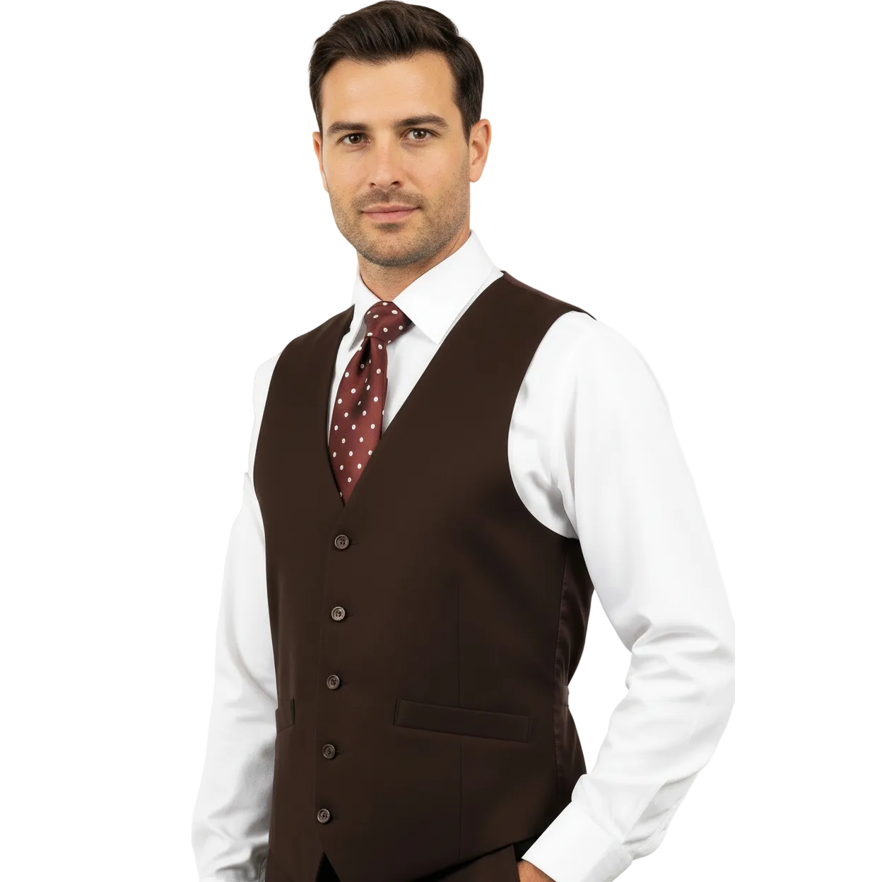 Men's Renoir Suit Vest V-neck Adjustable Strap 5Button 201-5 Brown
