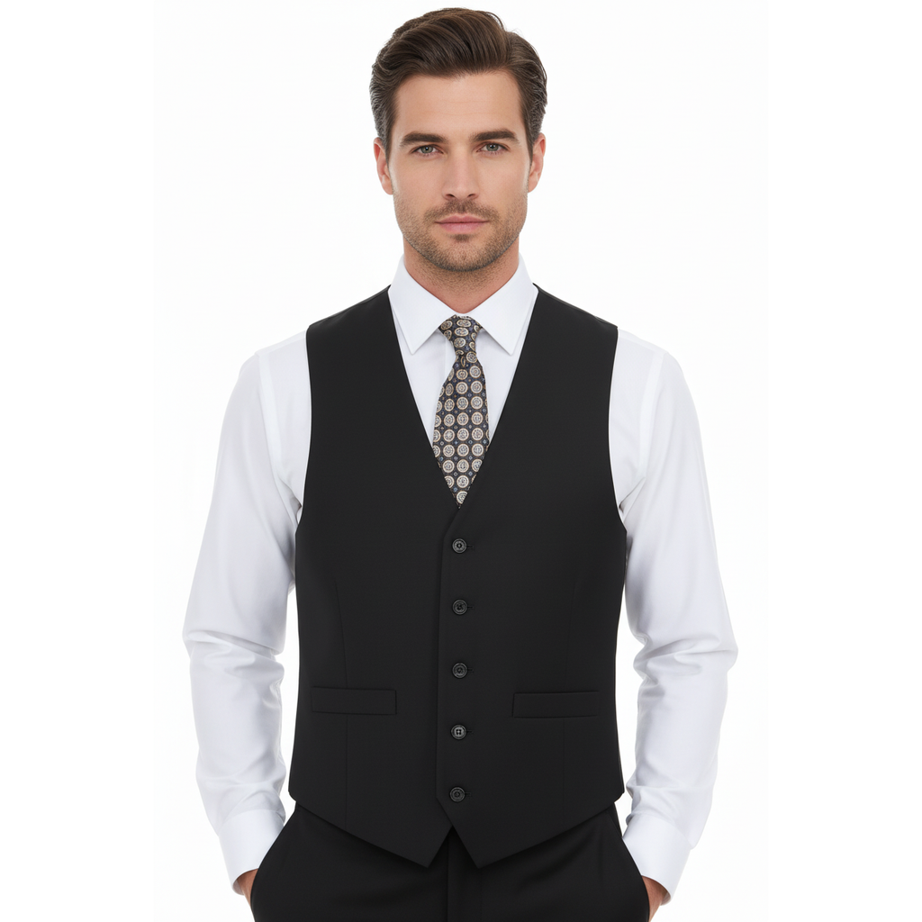 Men's Renoir Suit Vest V-neck Adjustable Strap 5Button 2Pockets 201-1 Black