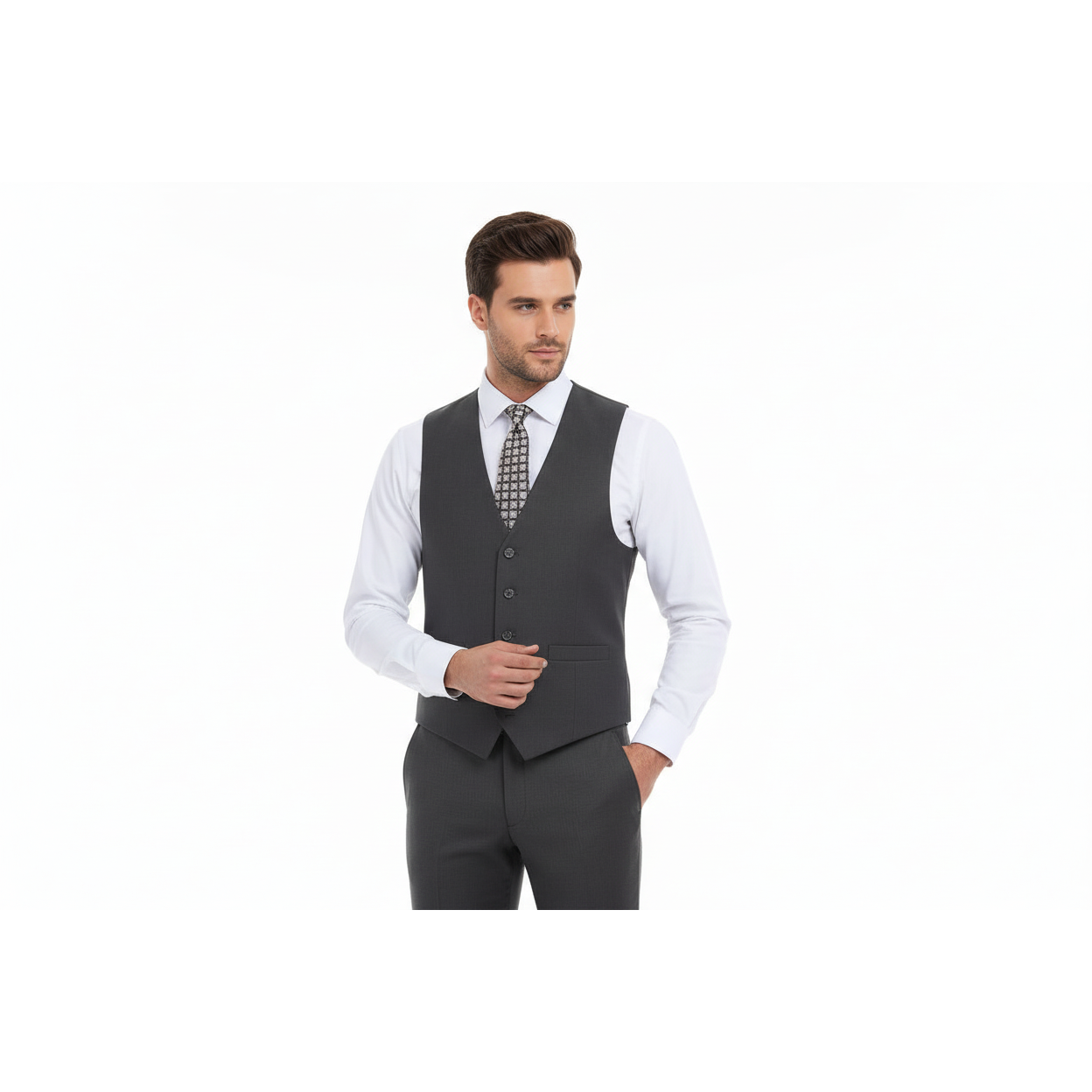 Men's Renoir Suit Vest V-neck Adjustable Strap 5Button 2Pockets 202-1 Charcoal