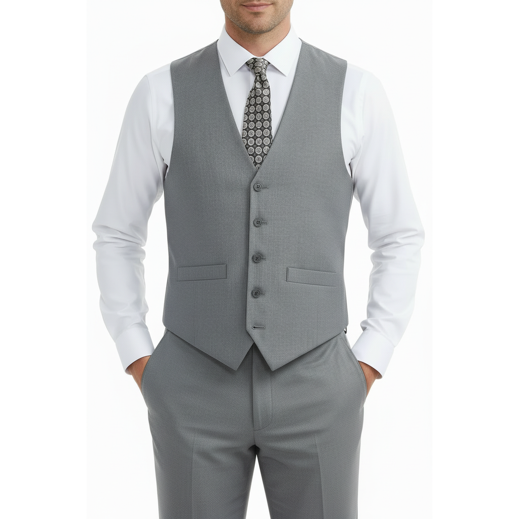 Men's Renoir Suit Vest V-neck Adjustable Strap 5Button 2Pockets 202-2 Lt Gray