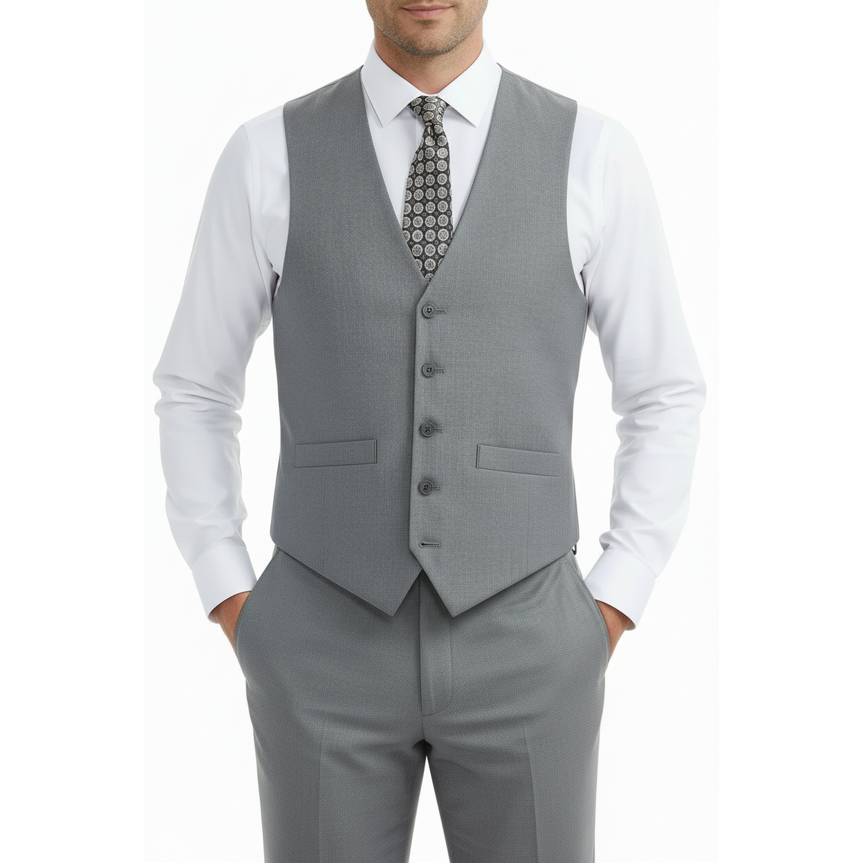 Men's Renoir Suit Vest V-neck Adjustable Strap 5Button 2Pockets 202-2 Lt Gray