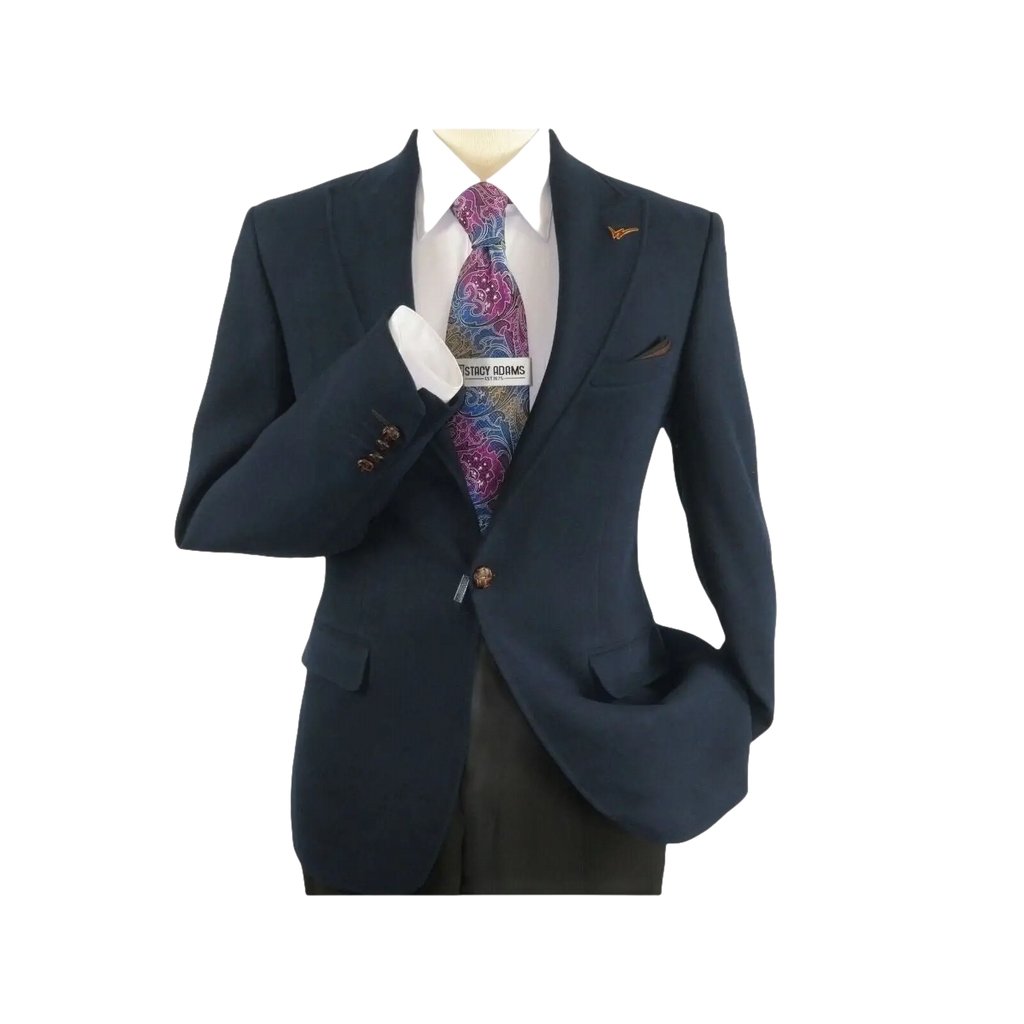 Mens Suit Turkey Flannel Jacket Peak Lapel One Button 20 - 02 Navy Wessi JValintin - J.Valintin Men's Wear Legend - 72079