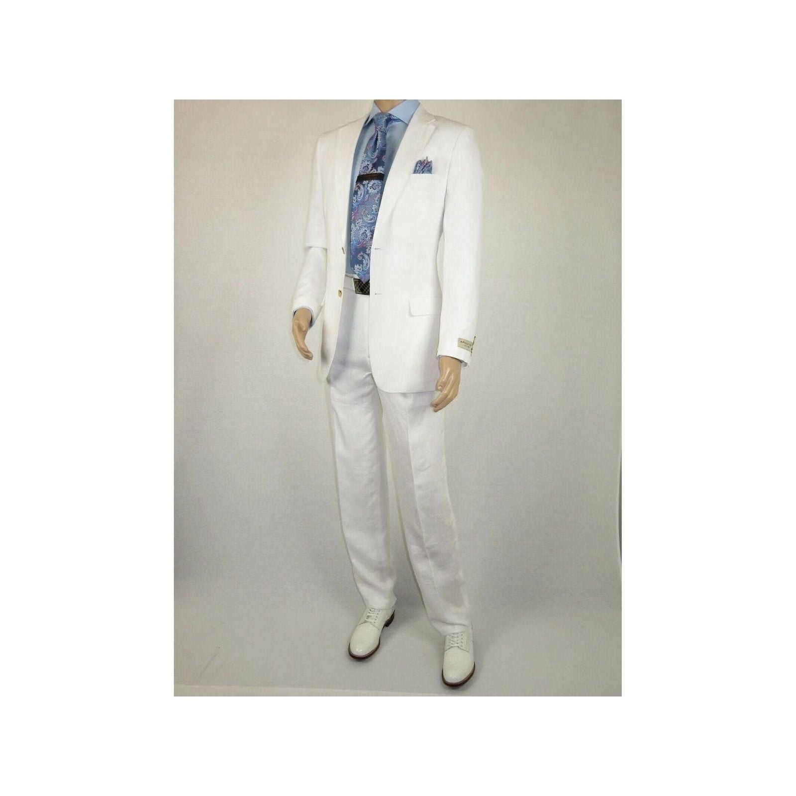 Mens Summer Linen Suit Apollo King Half Lined 2 Button European LN6 White Party - J.Valintin Men's Wear Legend - 93799