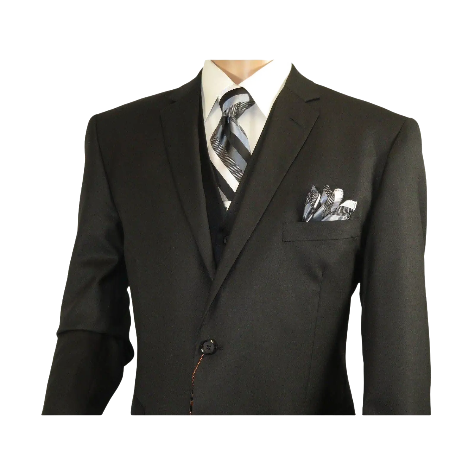 Mens Three Piece Suit Vested VITALI Soft Fabric With Sheen M3090 Black - J.Valintin Men's Wear Legend - 93569