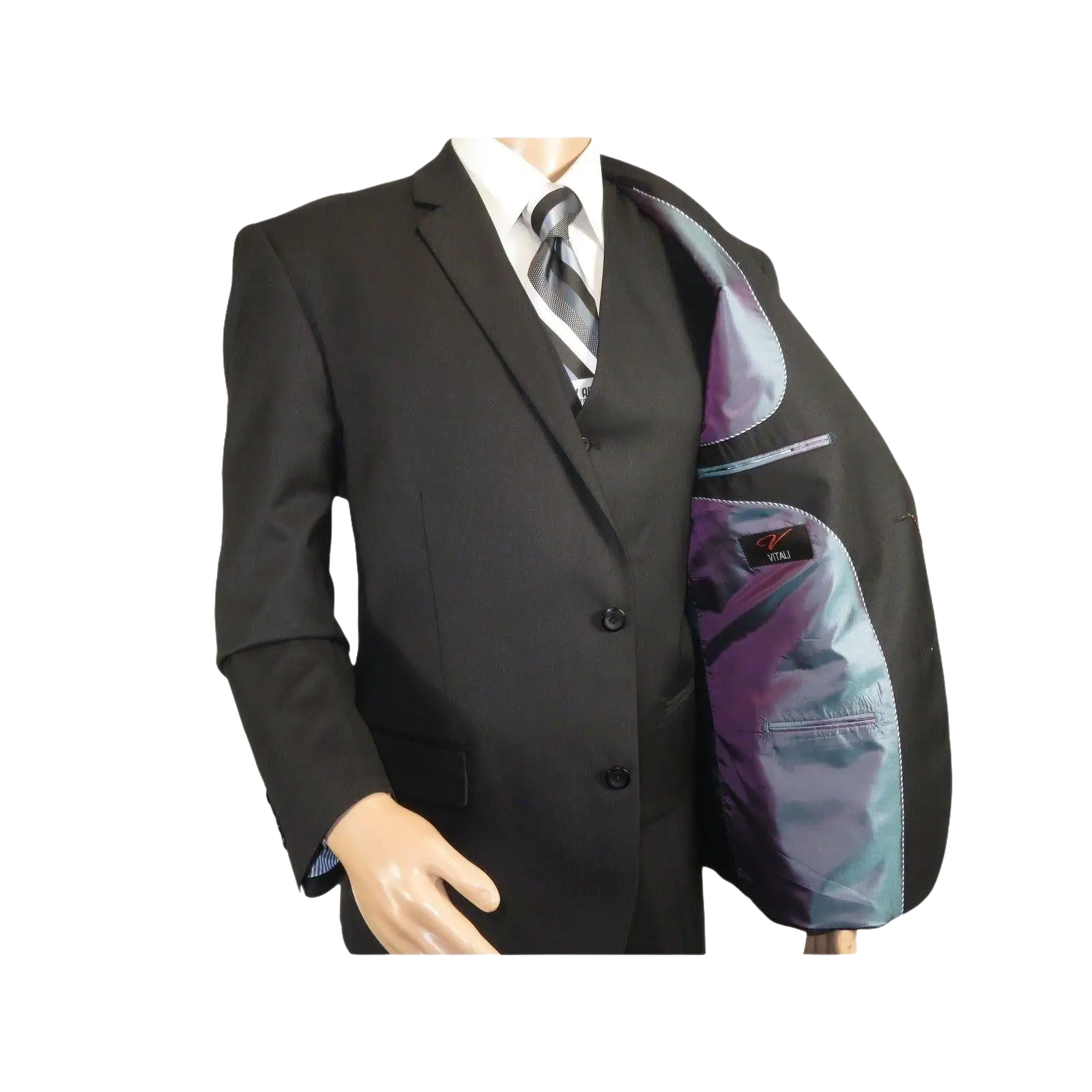 Mens Three Piece Suit Vested VITALI Soft Fabric With Sheen M3090 Black - J.Valintin Men's Wear Legend - 93569