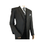 Mens Three Piece Suit Vested VITALI Soft Fabric With Sheen M3090 Black - J.Valintin Men's Wear Legend - 93569