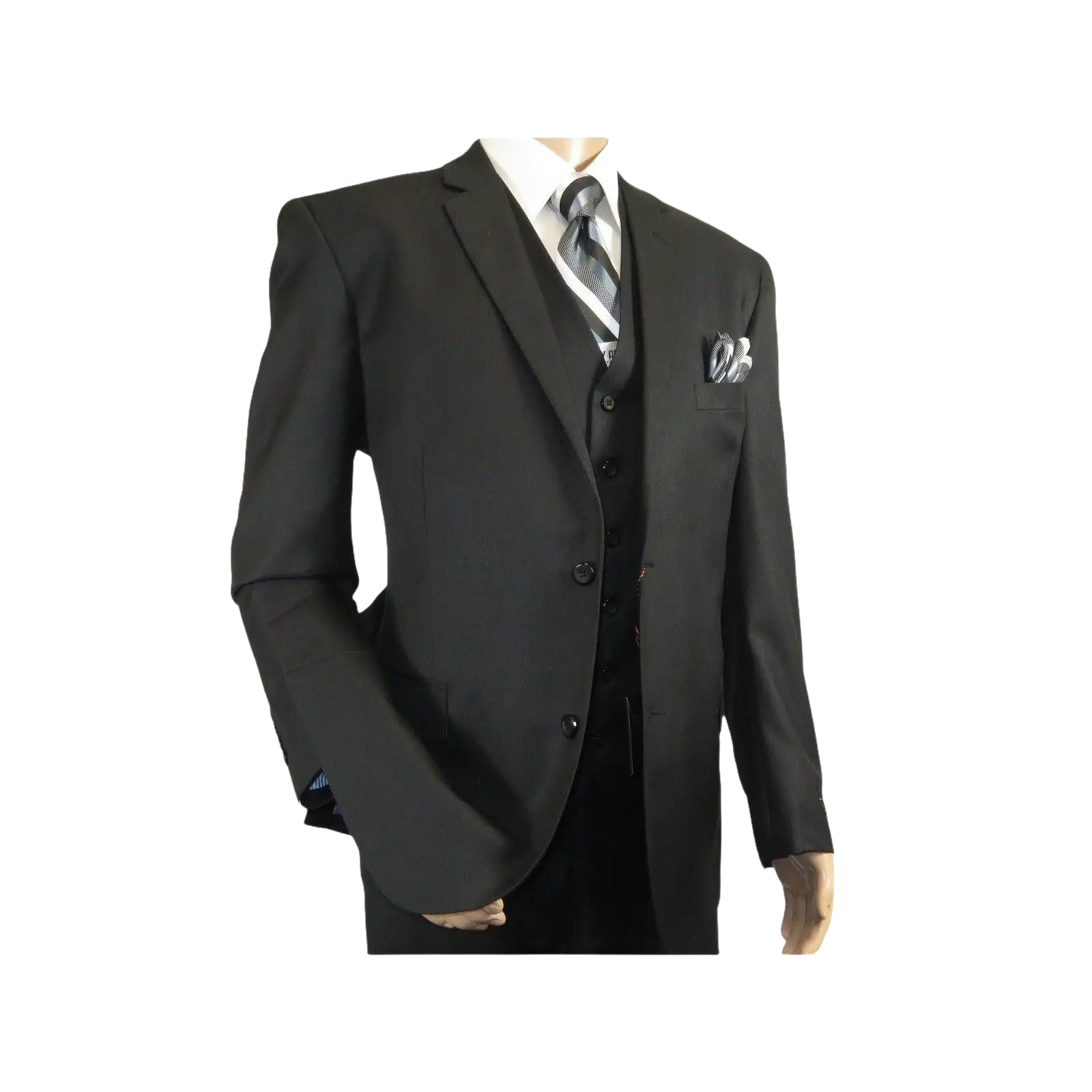 Mens Three Piece Suit Vested VITALI Soft Fabric With Sheen M3090 Black - J.Valintin Men's Wear Legend - 93569