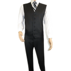 Mens Three Piece Suit Vested VITALI Soft Fabric With Sheen M3090 Black - J.Valintin Men's Wear Legend - 93569
