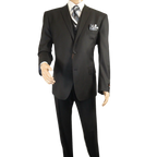 Mens Three Piece Suit Vested VITALI Soft Fabric With Sheen M3090 Black - J.Valintin Men's Wear Legend - 93569